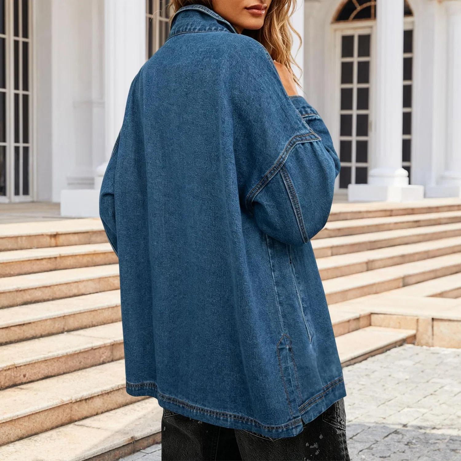 Женская джинсовая куртка oversize на пуговицах, Blu reale — фото 3