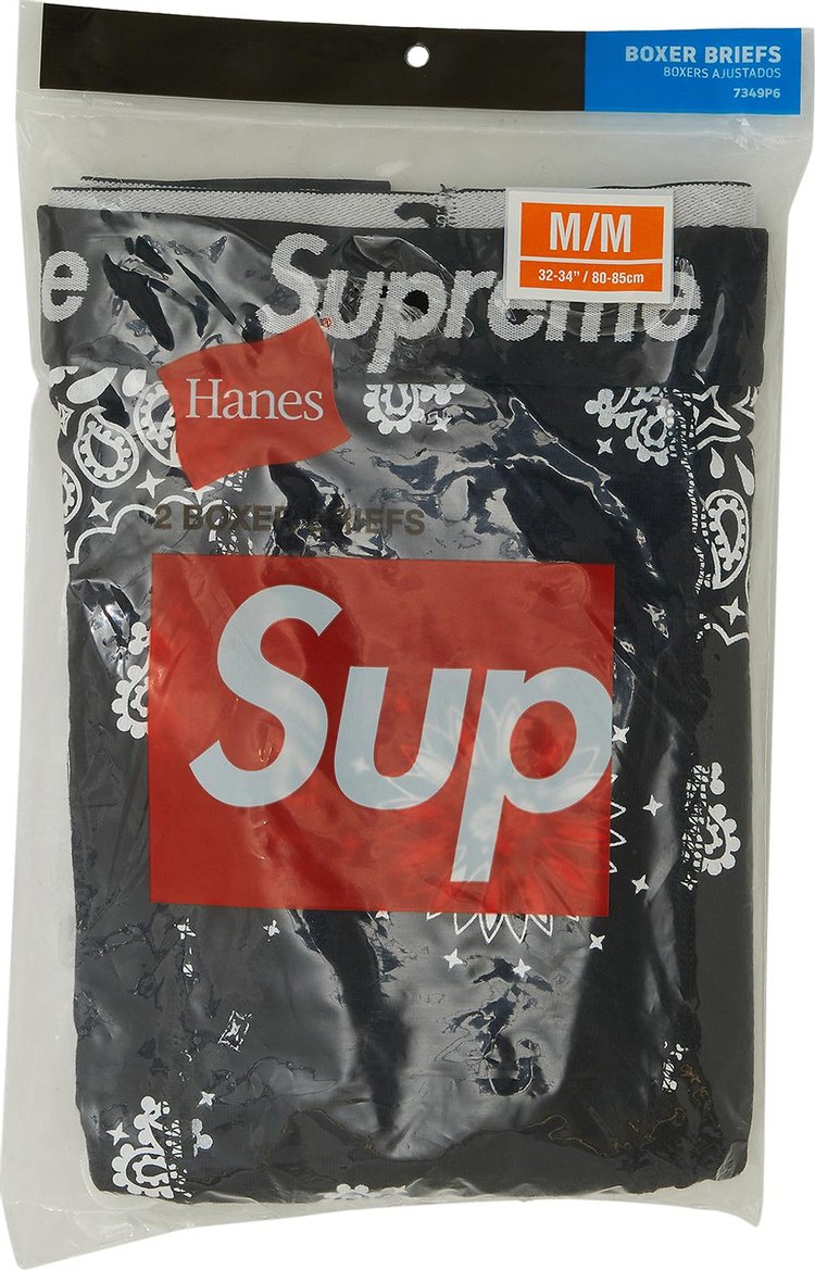 Боксеры Supreme x Hanes Bandana Boxer Briefs (2 Pack) 'Black', черный - фото