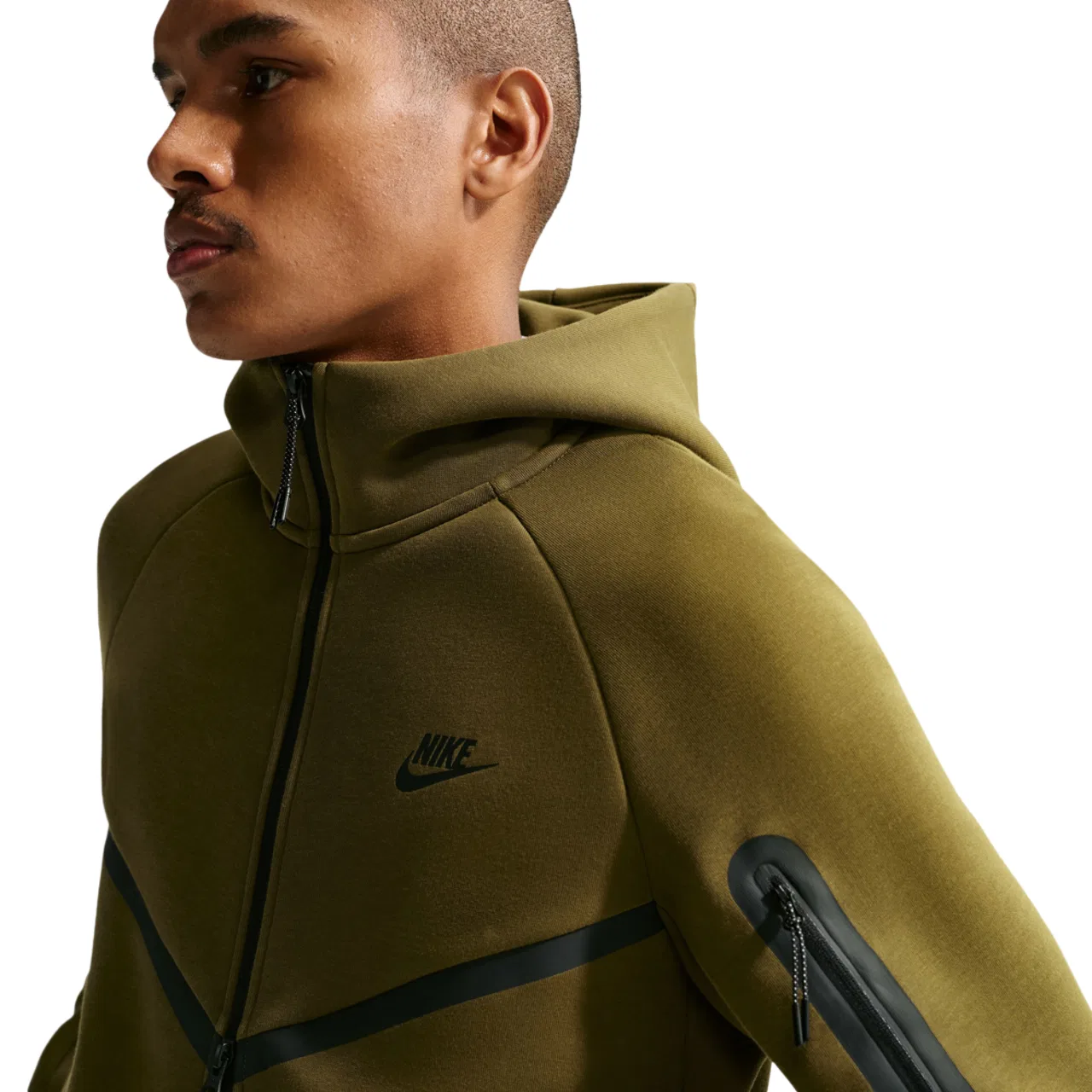 Мужское худи Nike Tech Fleece Full-Zip Windrunner, цвет Olive/Black — фото 3
