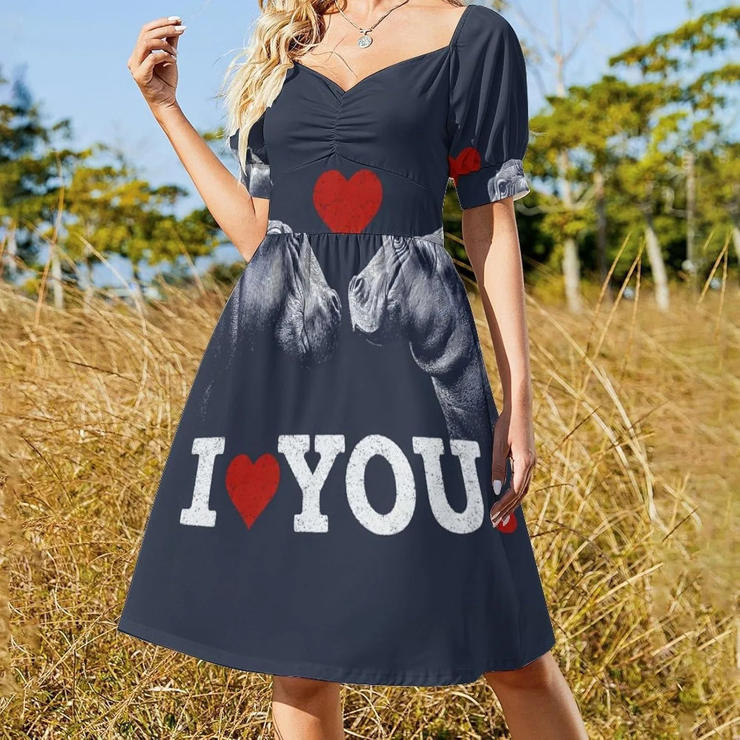 Женское летнее платье с пышными рукавами A-силуэта I Love You Hippo, Style — фото 4