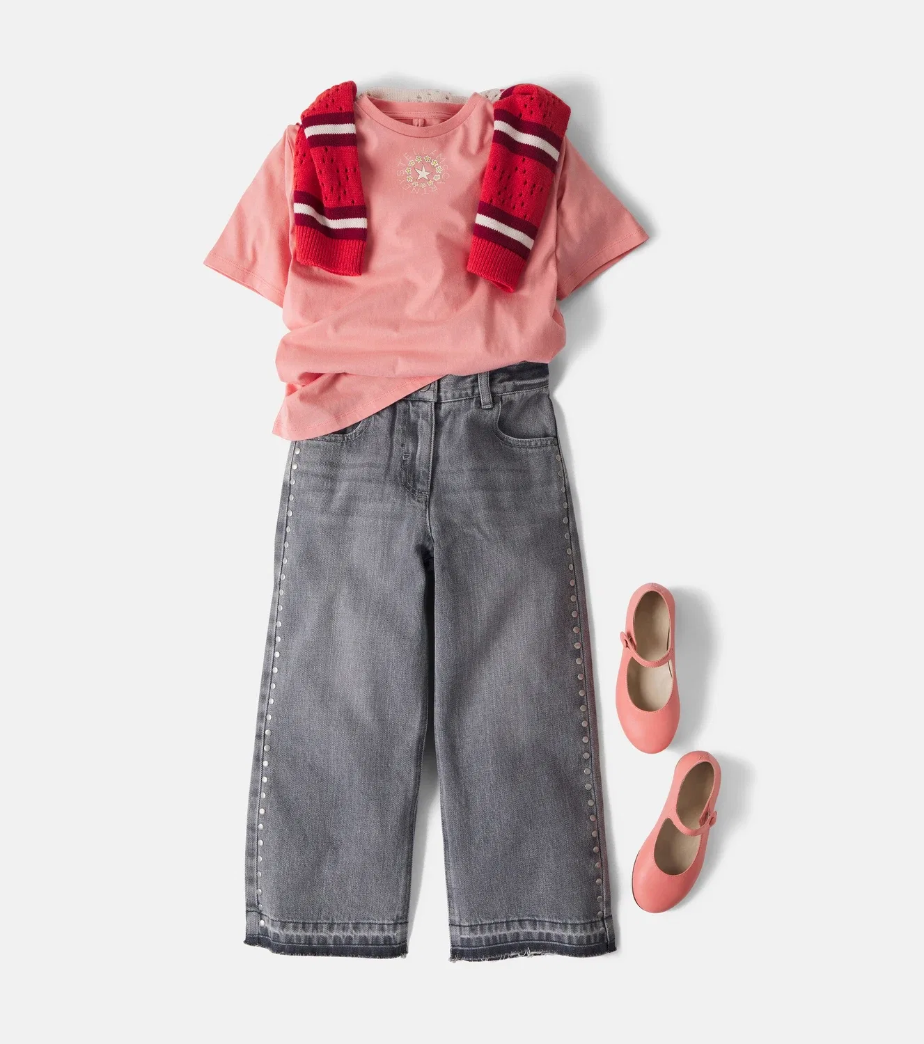 Джинсы прямого кроя с заклепками Stella Mccartney Kids, серый — фото 2