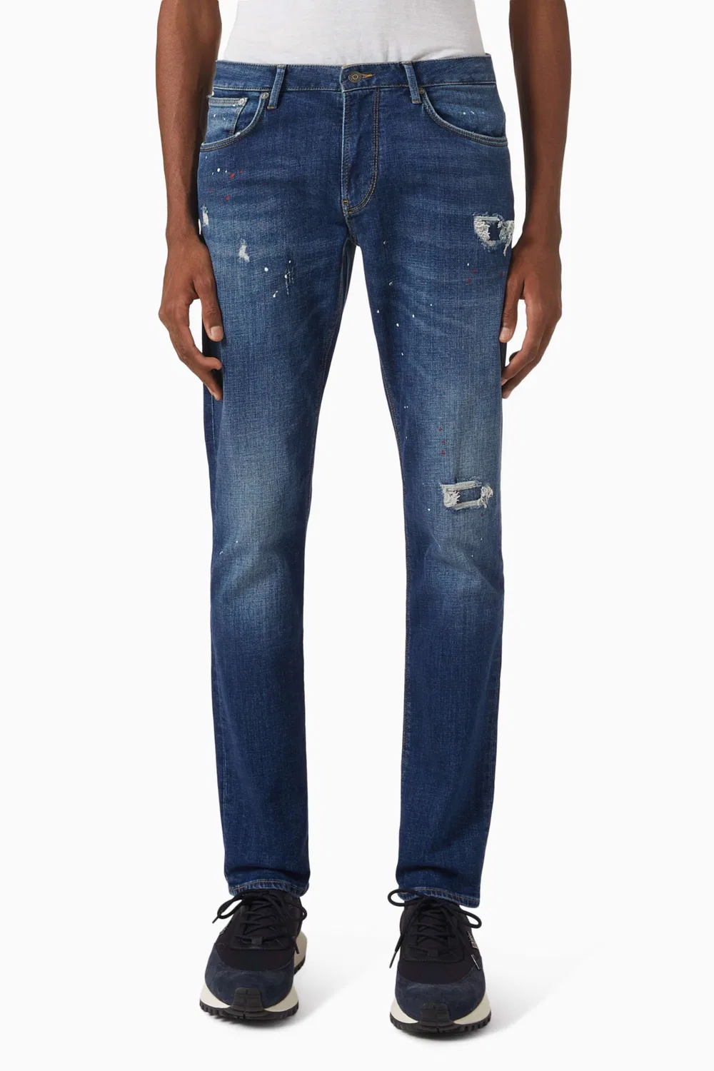 Джинсы слим с эффектом потертости Emporio Armani