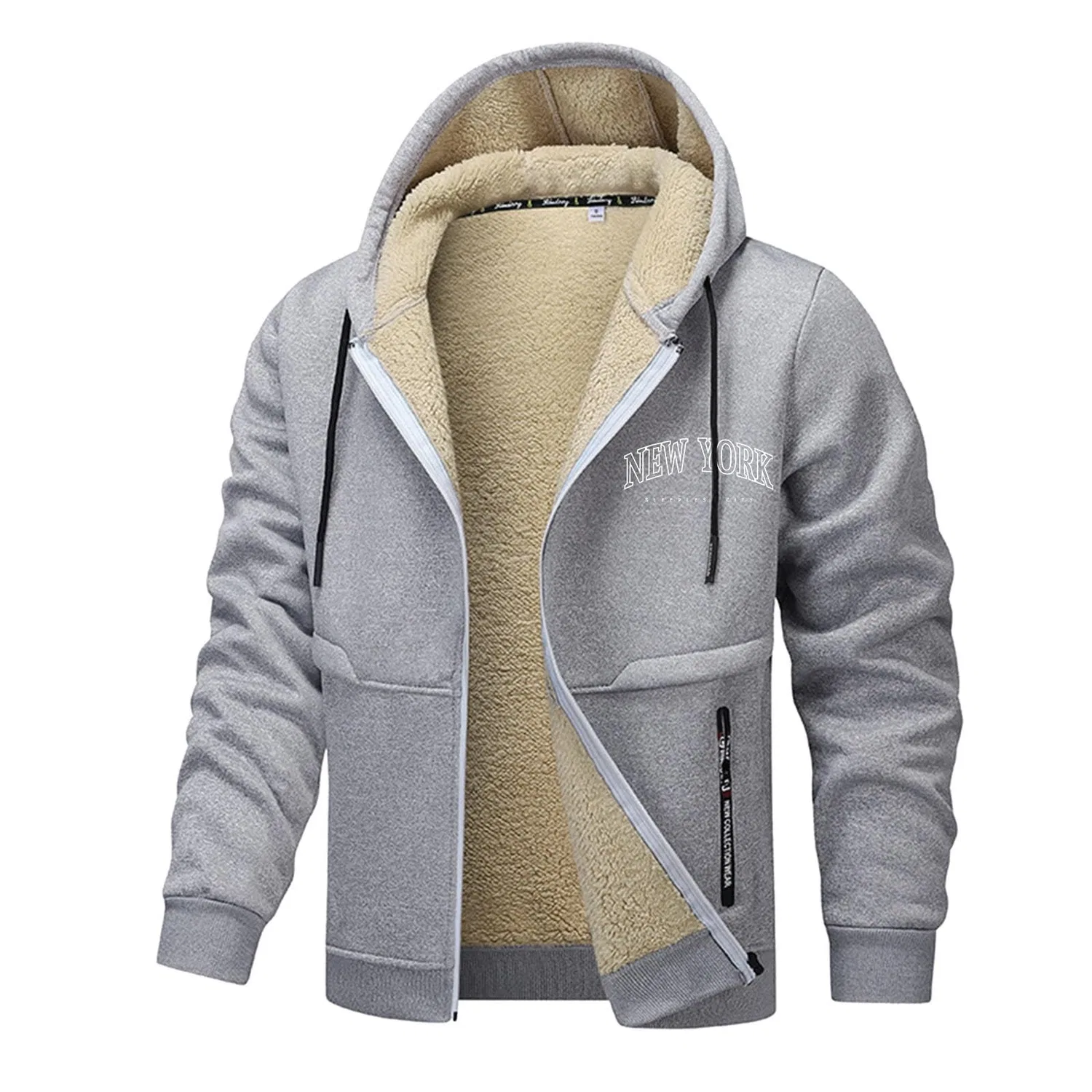 Мужская куртка из флиса с принтом Letter Print, 2-light Grey