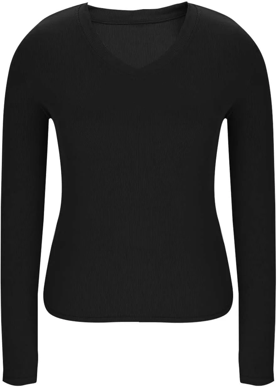 Женская термофутболка с V-образным вырезом Slim Fit, Black — фото 4
