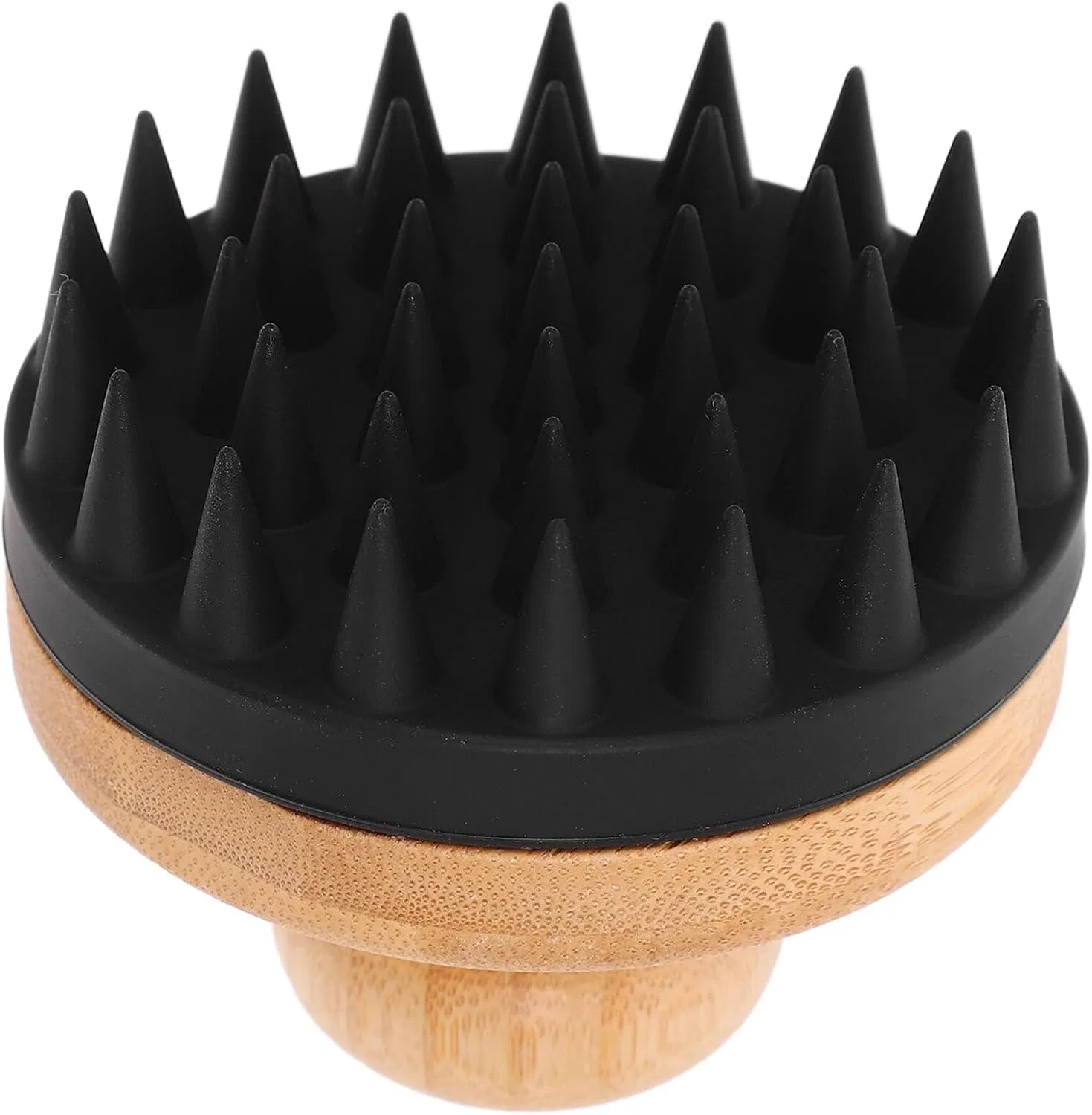 Массажная щетка для кожи головы из бамбука и силикона Mobestech, 7x7x7 см, Black