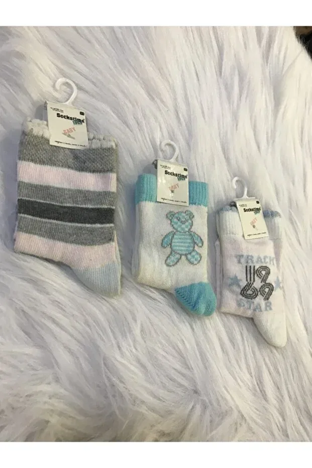 Детские носки для новорожденных хлопковые 3-предметные Sockstime, White -Blue -Turquoise