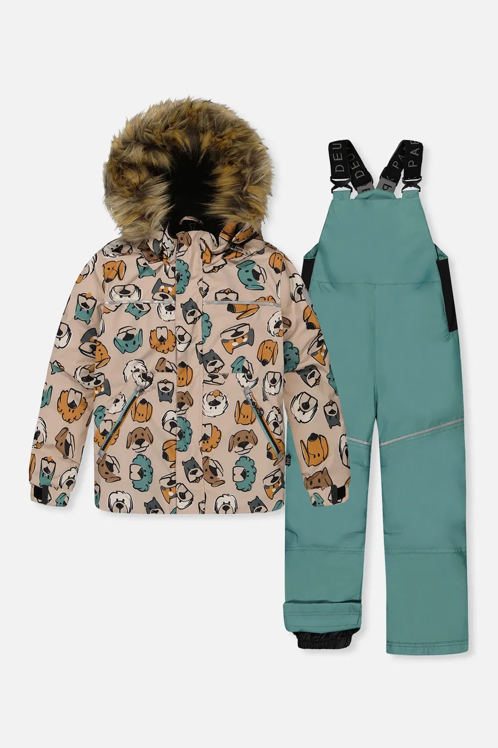 Детский комбинезон для мальчиков зимний утепленный с принтом Discover Deux par Deux, Beige Printed With Dogs