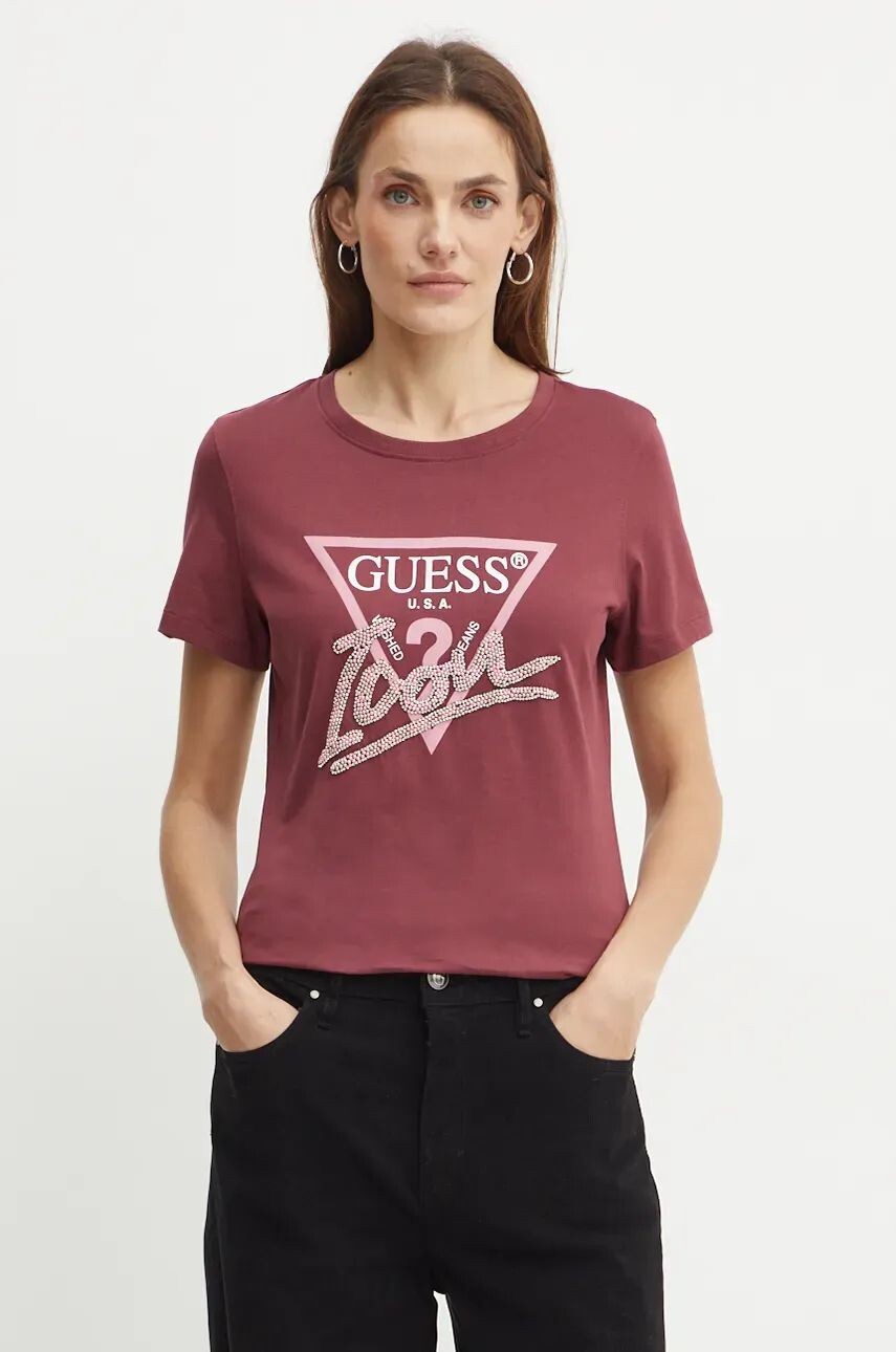 

Футболка Guess из хлопка, гранатовый