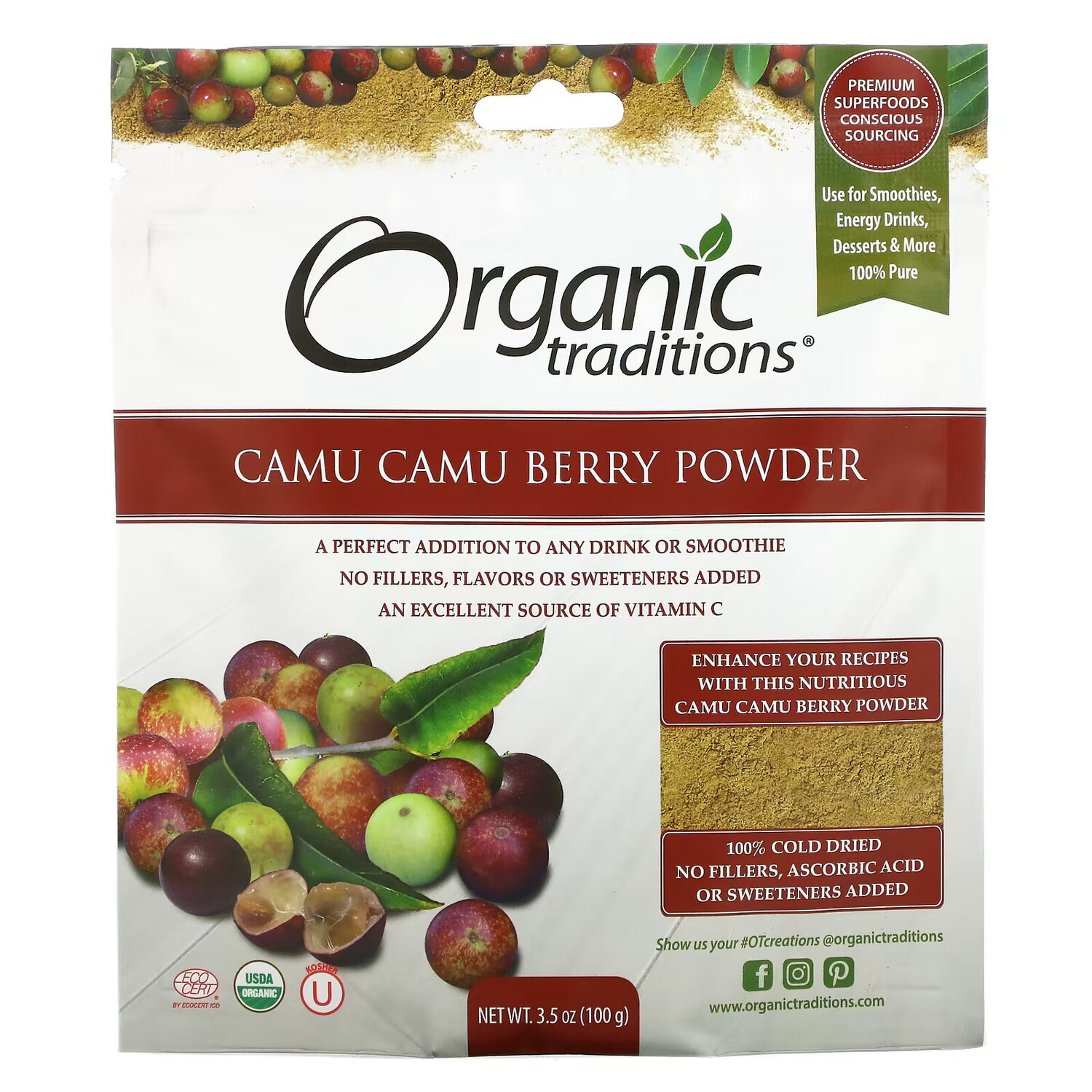 

Organic Traditions, Ягоды каму-каму, 100 г (3,5 унции)