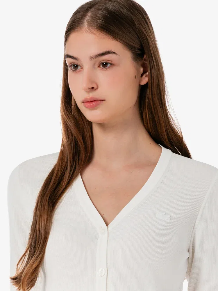 Кардиган женский LACOSTE V-образный вырез, летний, белый — фото 2