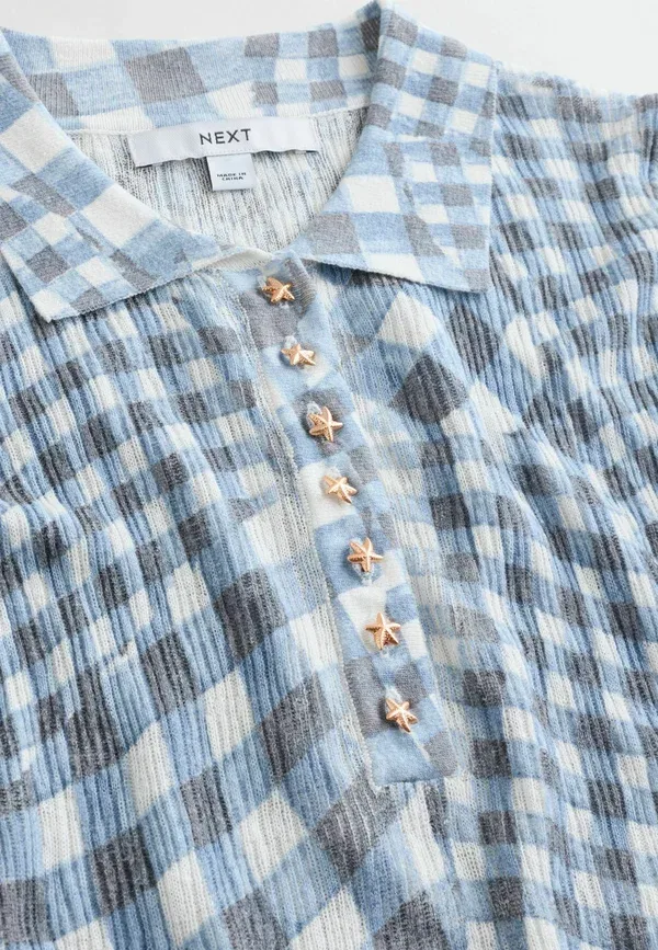 Поло с клетчатым узором Tall fit - polo shirt, Next, белый, синий, Gingham — фото 2
