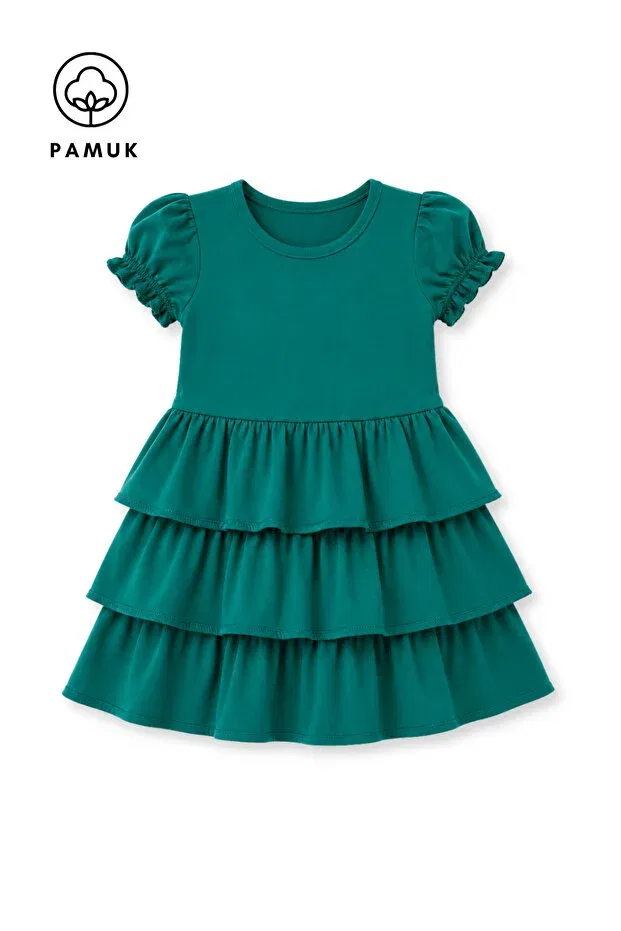 Детское платье для девочек с воланами Solid Ruffle Difa Kids, Dark Green — фото 2