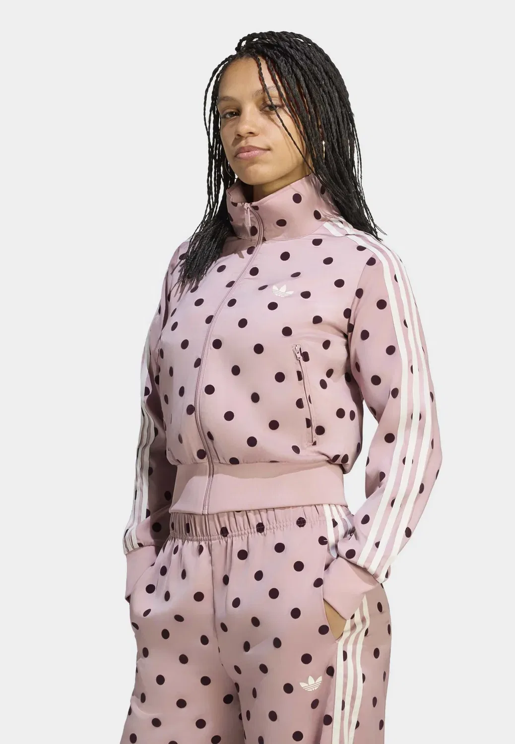 Атласная толстовка в горошек на молнии Adidas Originals, Dual Lilac