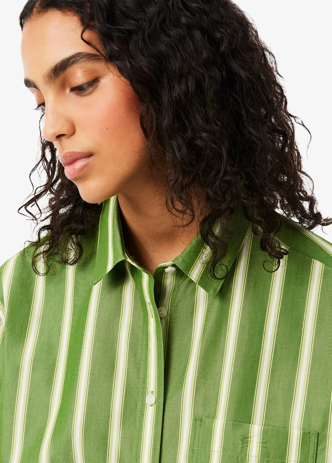 Рубашка Lacoste Oversize Fit, зеленая, с узором оверсайз и заниженной линией плеча — фото 3