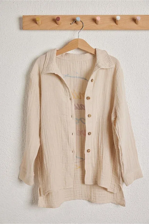 Детская рубашка для мальчиков льняная Smile kids linen shirt Katia&Bony, Beige — фото 3