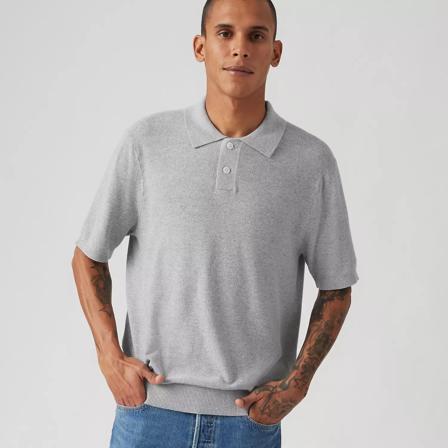 

Хлопок льняной свитер трикотажная рубашка поло Levi's, цвет Midtone Heather Grey - Multi-Color