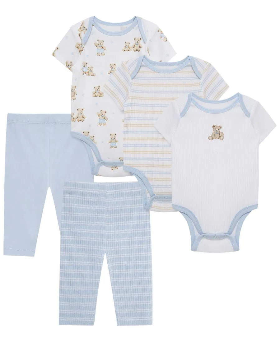 Комплект боди и штанов для малышей с принтом медвежат, 5 предметов Little Me, White/Blue