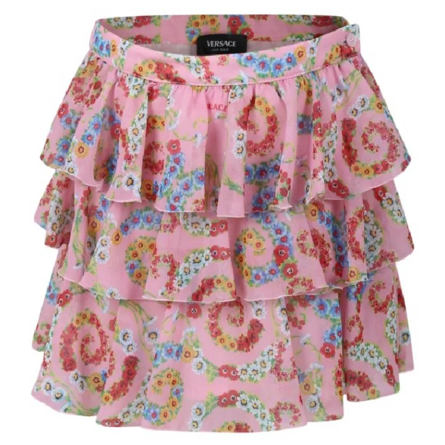 Юбка с рюшами и принтом Barocco Kids Barocco Floral Ruffle Skirt Young Versace, Pastel Pink Multicolor