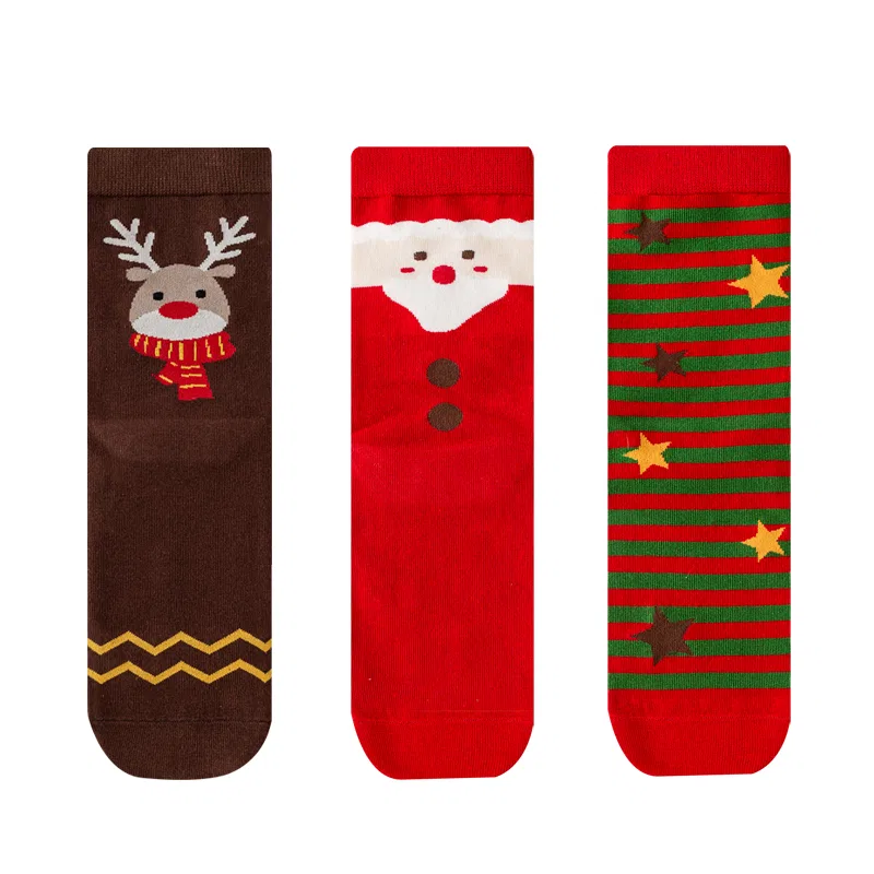 Детские носки с принтом Brown Deer+Santa Claus+Christmas Stars MIIOW