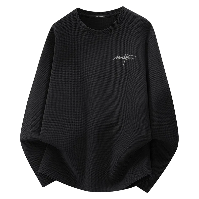 Детская футболка с круглым вырезом 220G Heavyweight Waffle Knit MINISO, Light Beige (Agile Pen Tip Chest Logo) — фото 3