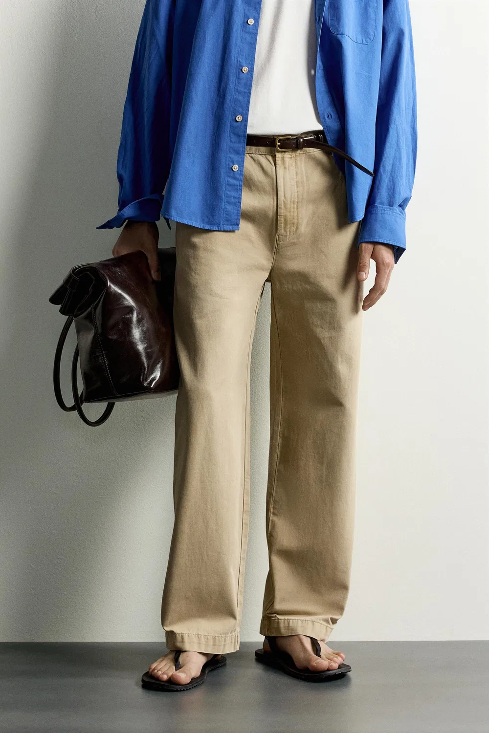 Выстиранные брюки-чиносы свободного кроя ZARA, Beige — фото 2