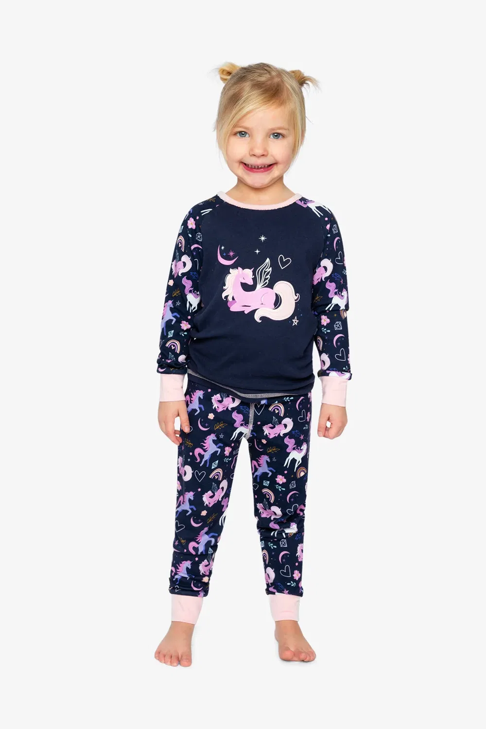 Детский комплект пижамы из органического хлопка с длинным рукавом Purple Unicorn Print Deux par Deux — фото 2
