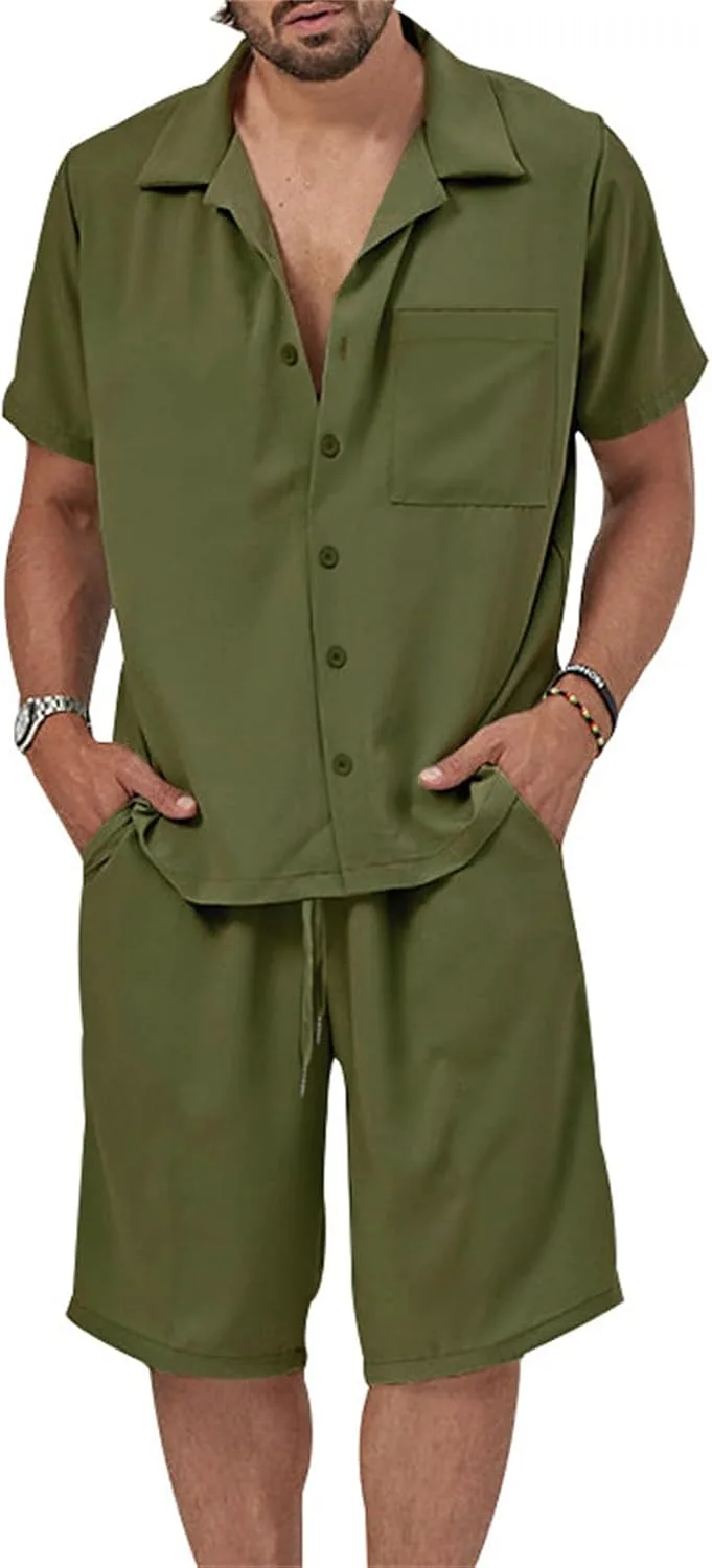 

Thatrich мужской летний комплект из 2 предметов: рубашка с коротким рукавом и шорты