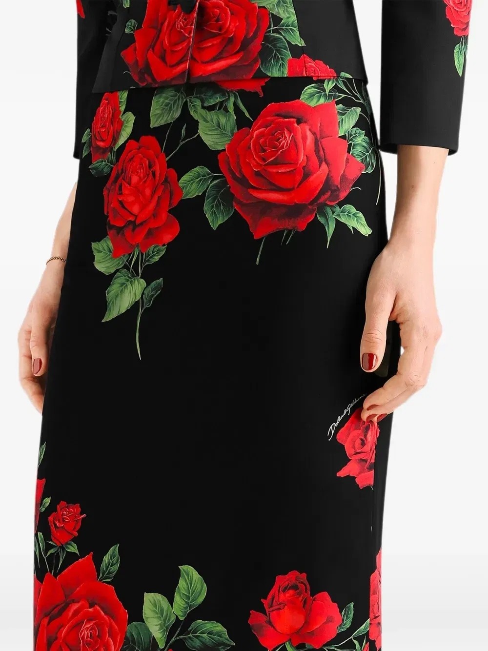 Юбка-карандаш миди с цветочным принтом Dolce & Gabbana, черный — фото 4