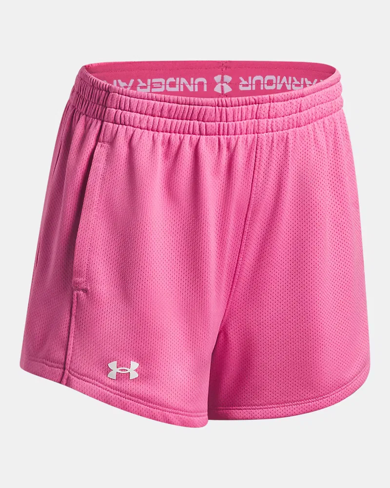 Шорты с длиной по внутреннему шву 6 см из дышащей двойной сетки UA Tech Mesh Play Up UnderArmour, Pink Frenzy/White — фото 3