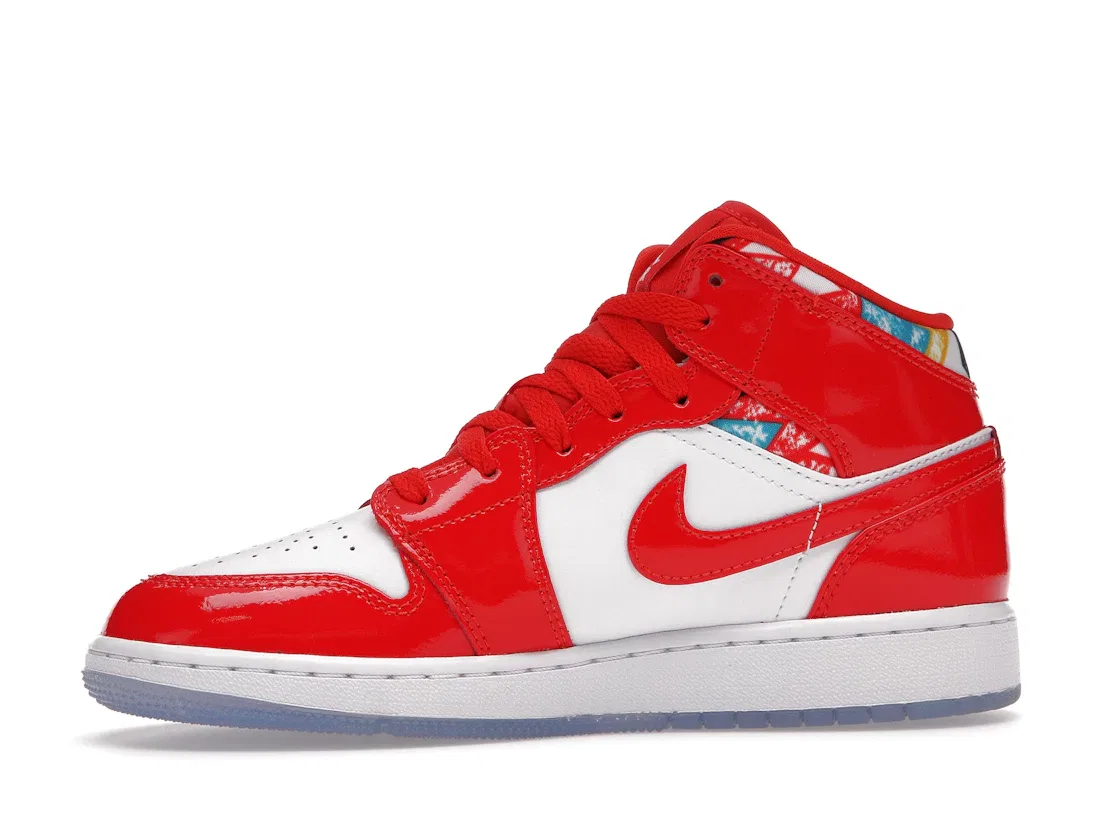 Детские кроссовки Lifestyle с перфорированным носком Jordan 1 Mid, Chile Red/White/Pollen — фото 3