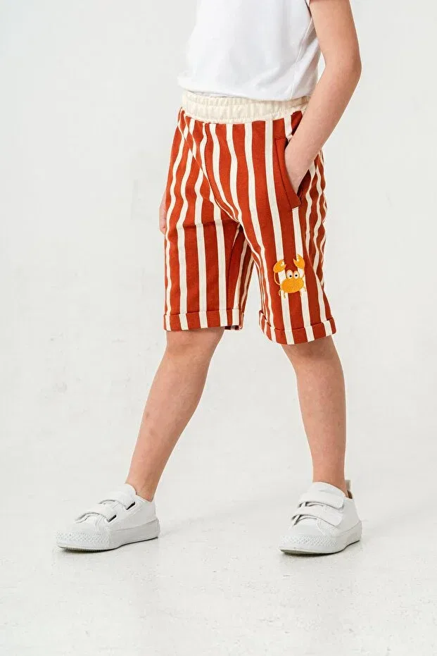 Детские шорты для мальчиков с принтом All area striped crab printed Mışıl Kids, Tile — фото 3