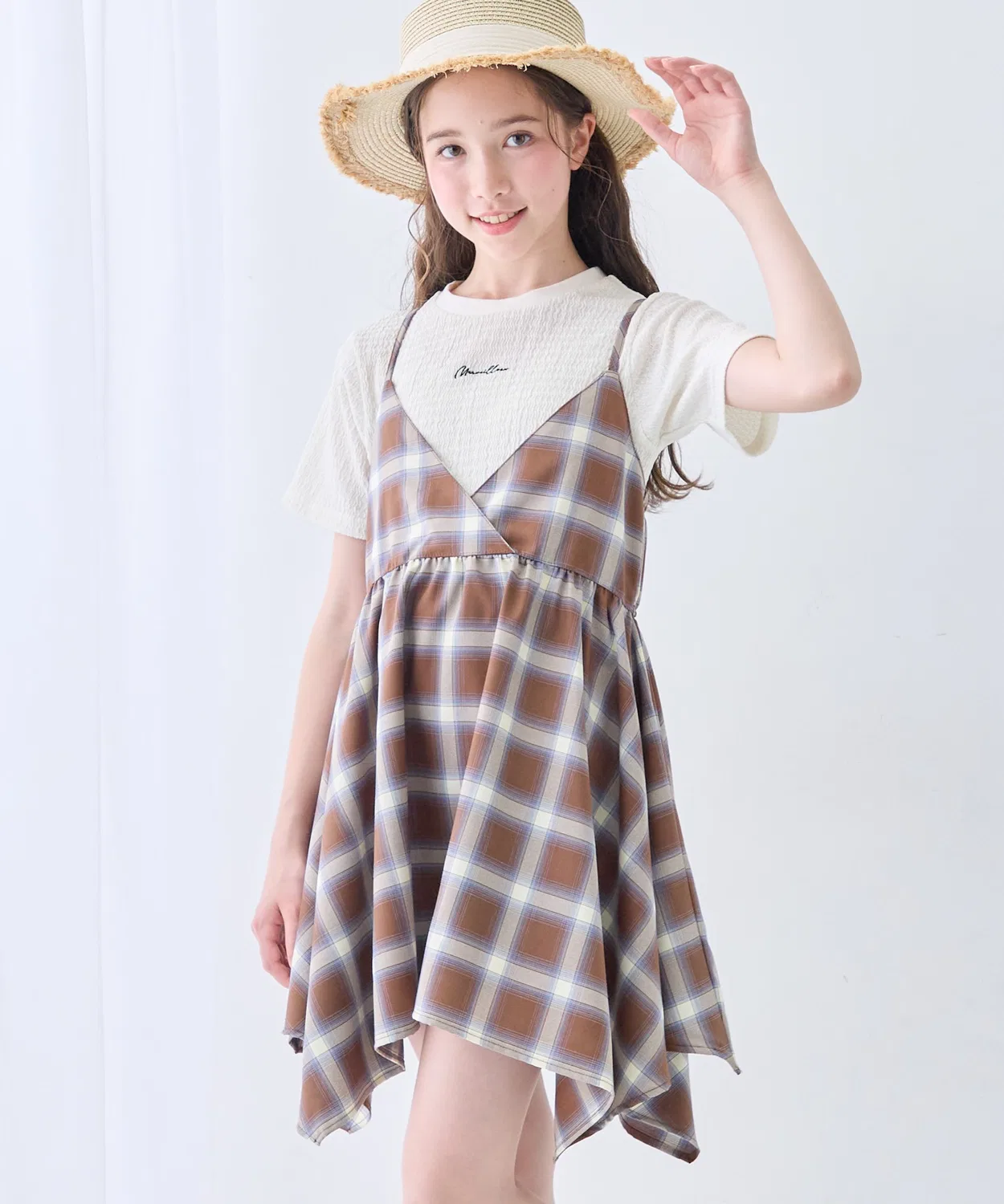 Детский комплект из платья-трапеции и футболки с принтом Amourire girl, Brown