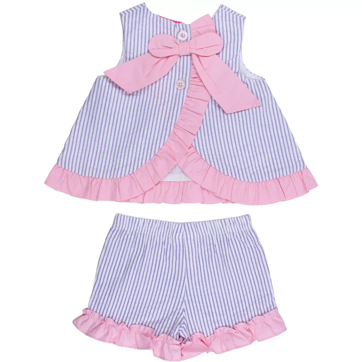 Детский комплект для девочек с воланами Classic Blue Seersucker Ruffle Swing Top and Short Set RuffleButts, Wisteria Purple Signature Seersucker — фото 2