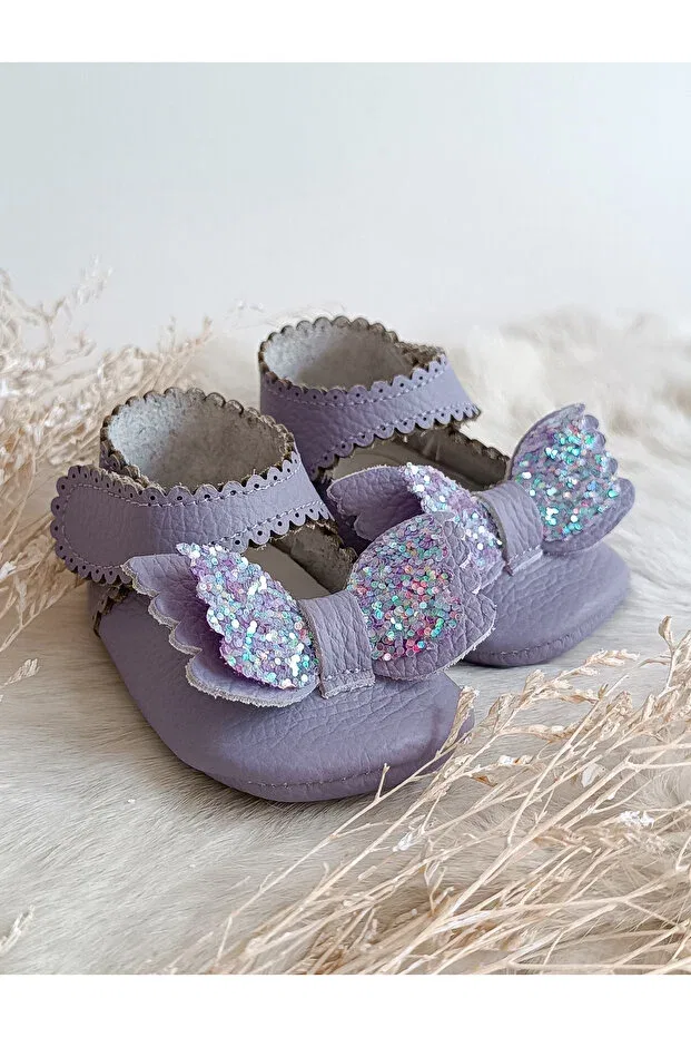 Детские пинетки-ботиночки из натуральной кожи Angel lilac Hodore, Lilac — фото 3