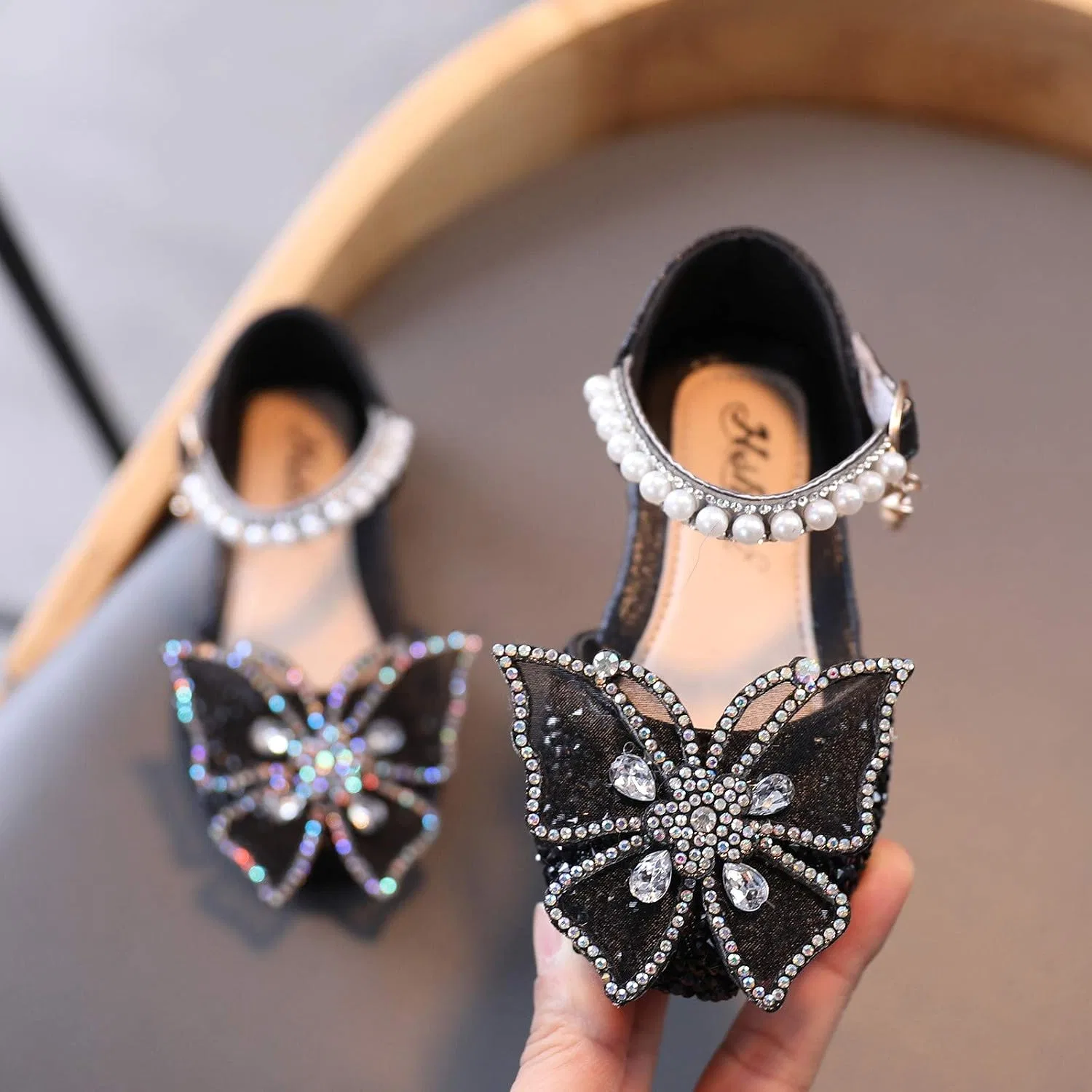 Детские туфли для девочек с принтом Rhinestone Butterfly Shoes 2026, Black — фото 2