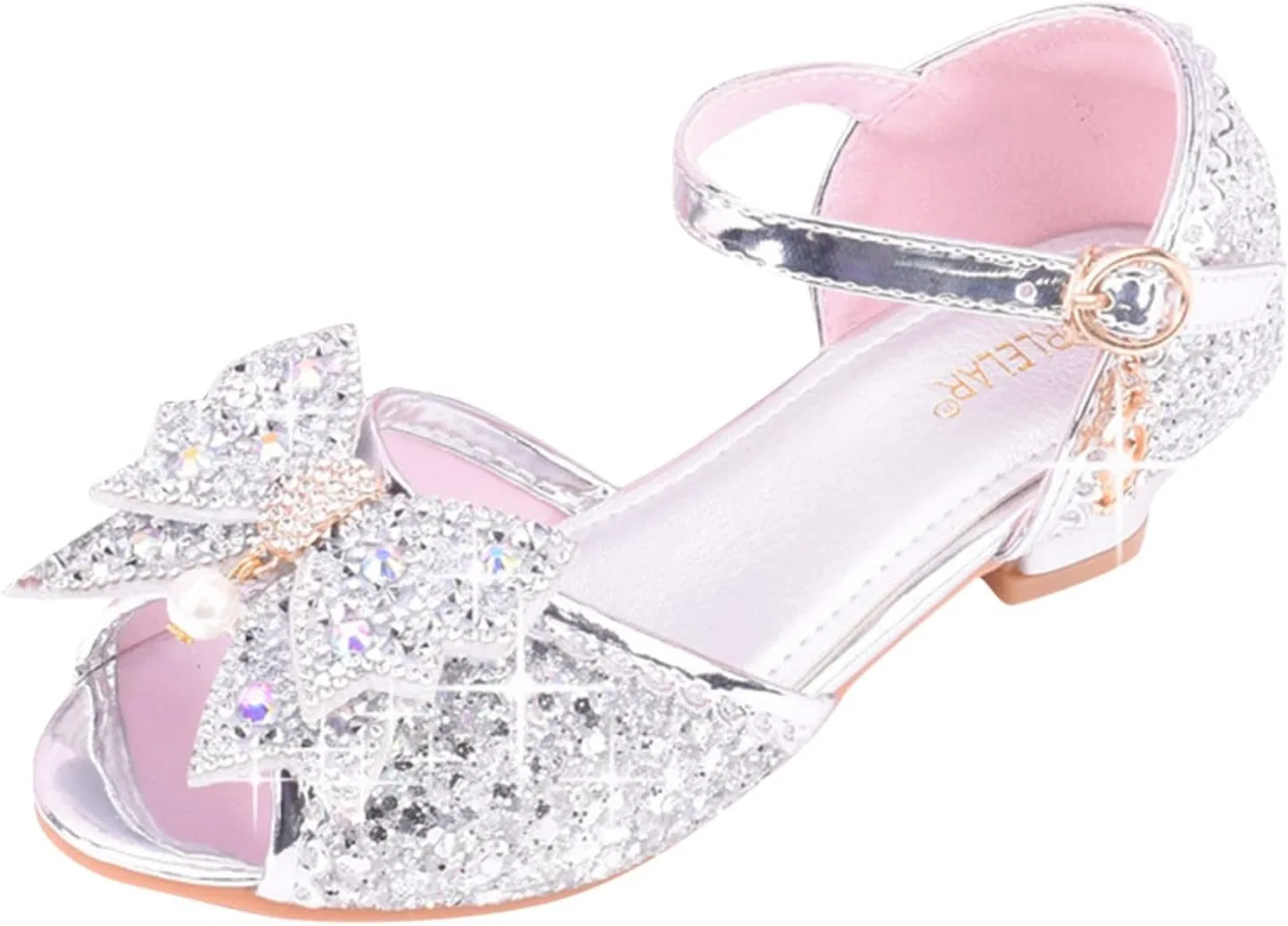 Детские кроссовки для девочек с бантом и блестками Sneakers for Girls Size 13 with Bow and Glitter Childrens Dance Shoes Glitter High Tops Kids Sparkly Shoes, Silver