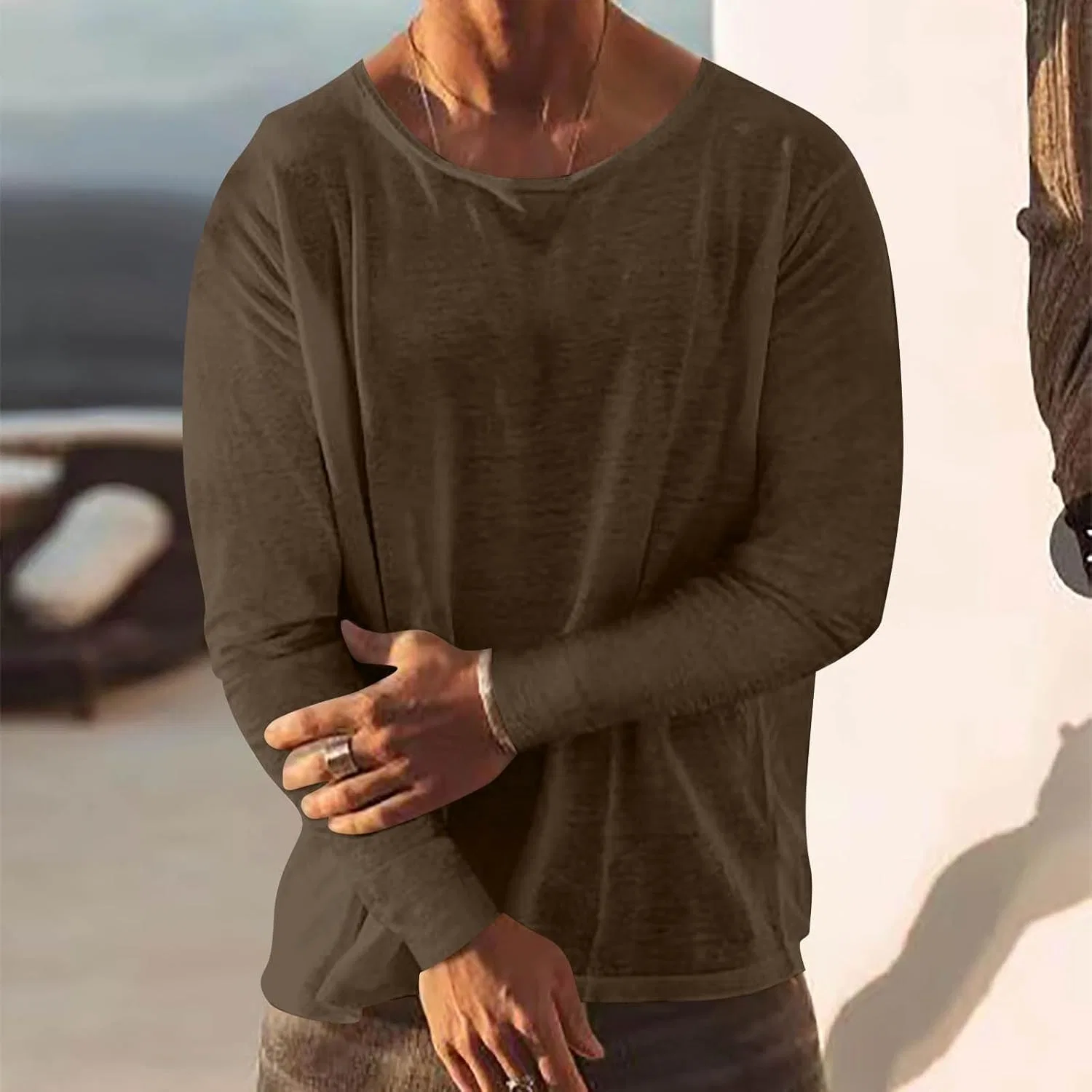 Мужская хлопковая футболка с круглым вырезом Regular Fit, Brown — фото 2