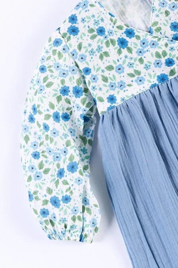 Детское платье для девочек хлопковое Muslin double breasted Bondberro, Blue — фото 3