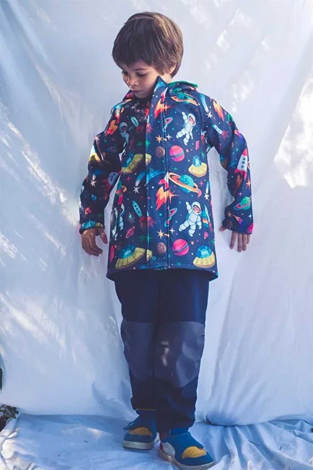 Детская куртка для девочек с принтом Water repellent space printed softshell jacket Jo&Juke, Navy Blue