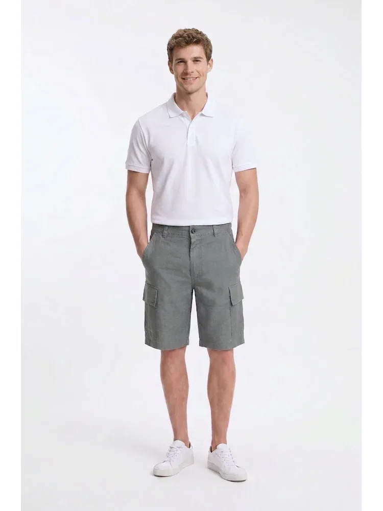 Шорты карго из смесового льна BOSS, Khaki