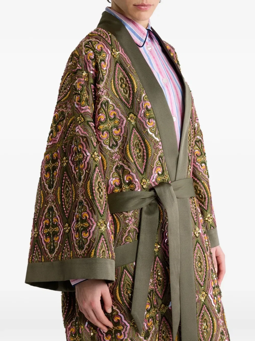 Пальто-кимоно с вышивкой Etro, зеленый — фото 4
