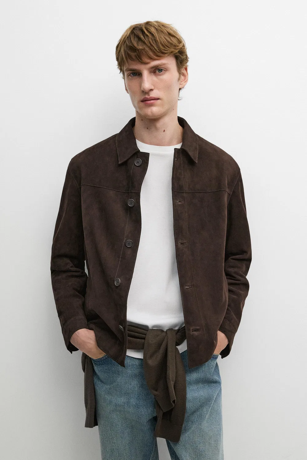Куртка-рубашка Massimo Dutti Suede Leather Pocket , шоколадный