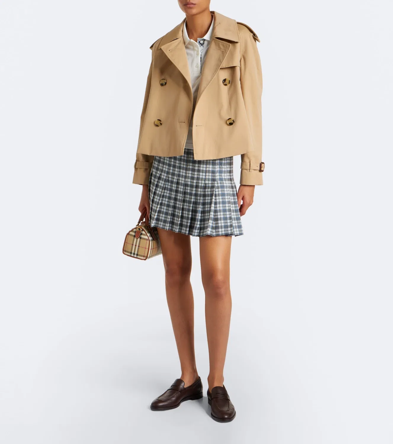 Мини-юбка из твида в складку с клетчатым принтом Burberry, серый — фото 2