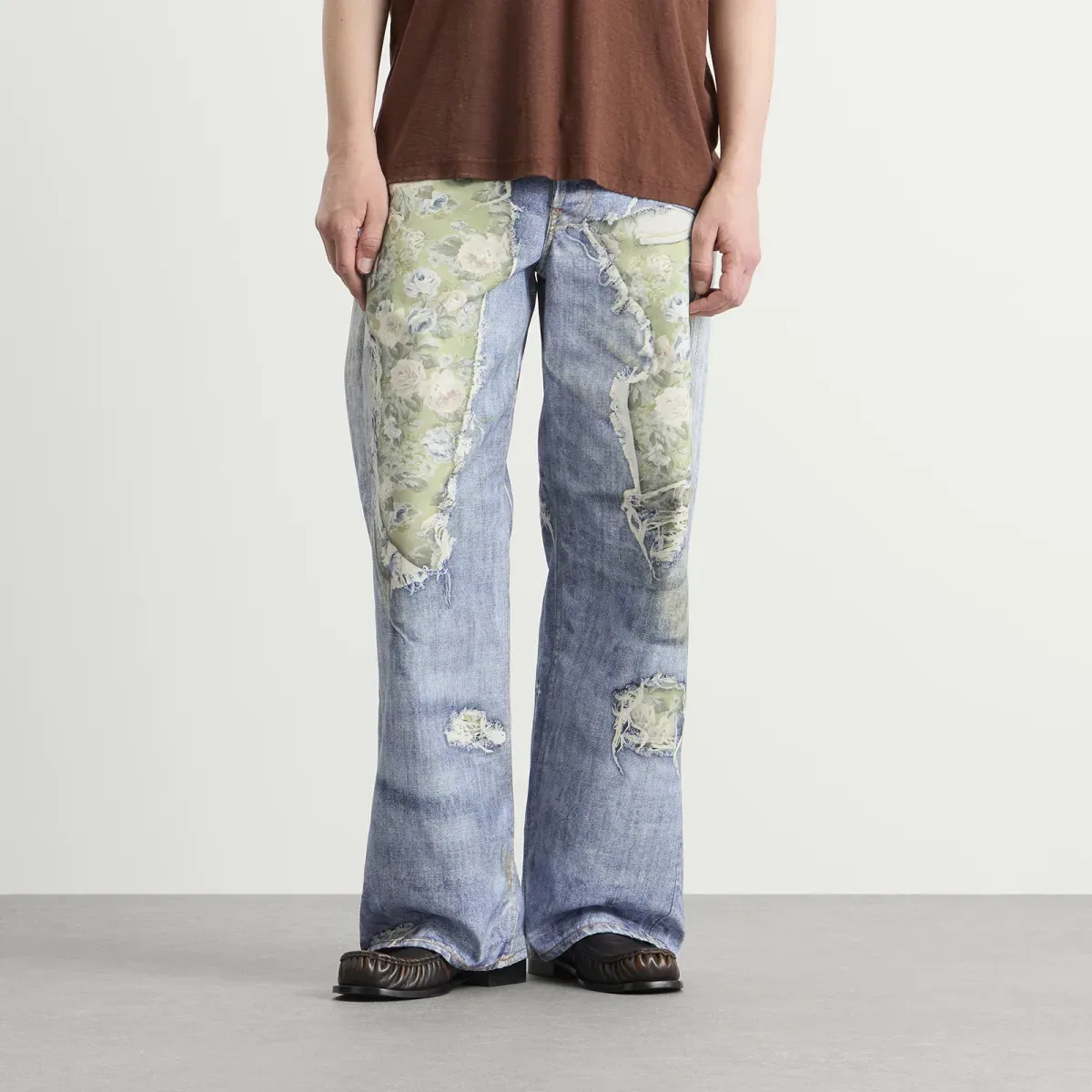 Джинсы свободного кроя с принтом 1981 Rose Print Acne Studios, Blue/Green — фото 2
