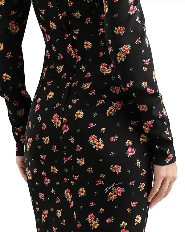 Женское платье миди с принтом Floral Print Charmeuse Midi Dress Dolce & Gabbana, Black Print — фото 4