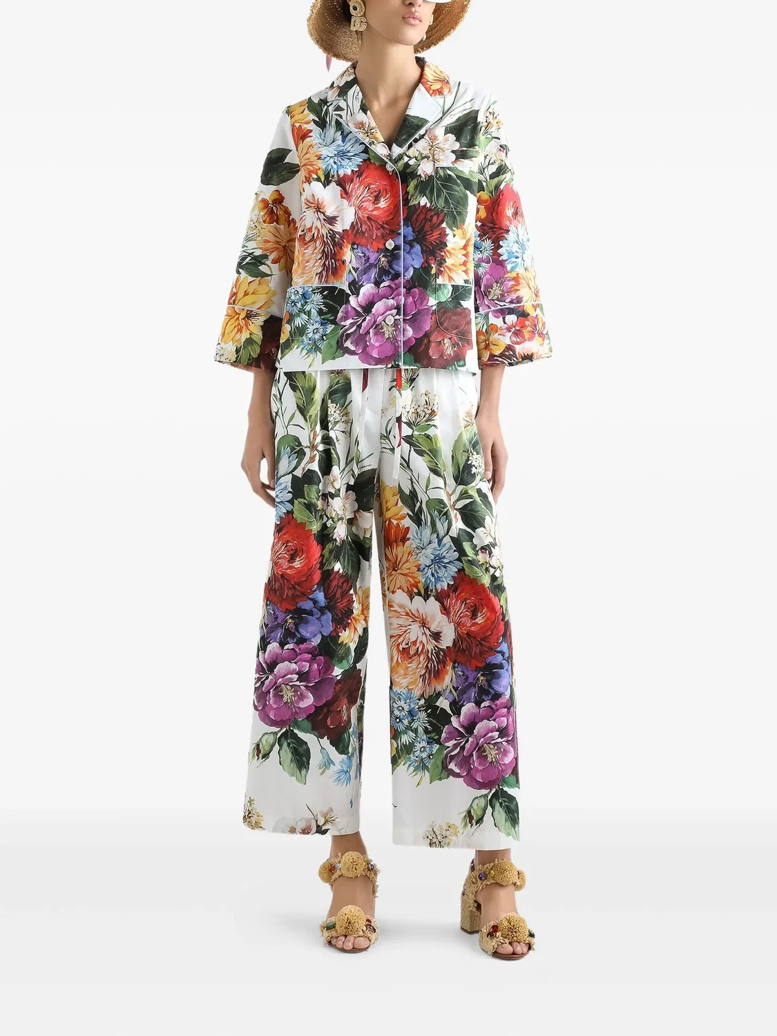 Брюки с цветочным принтом - белые Dolce & Gabbana, белый — фото 2