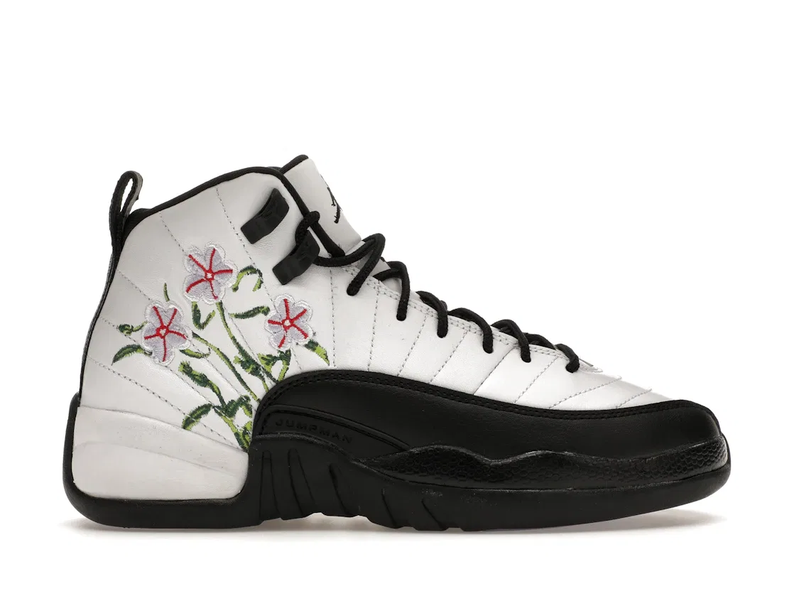 Детские кроссовки Lifestyle с принтом Jordan 12 Retro, White/Black/Vivid Green/Lavender Mist/Team Green/Gym Red