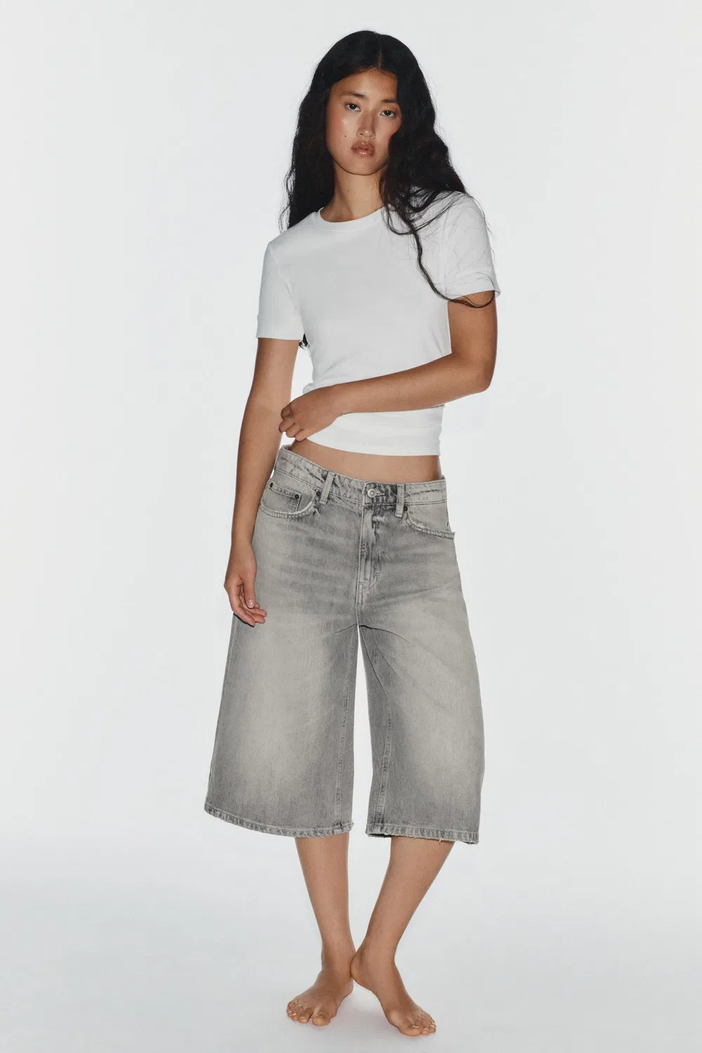 Джинсовые шорты TRF BAGGY ZARA, Light grey