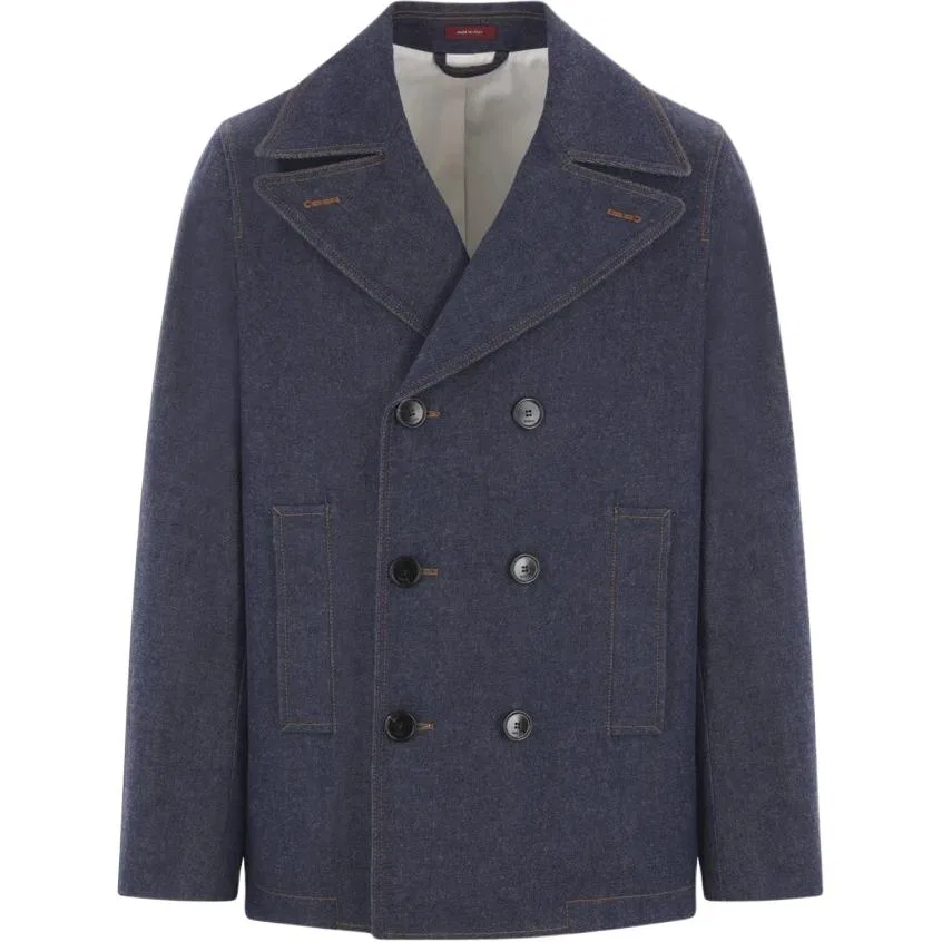 Мужское джинсовое пальто с воротником и пуговицами, GUCCI, Blue