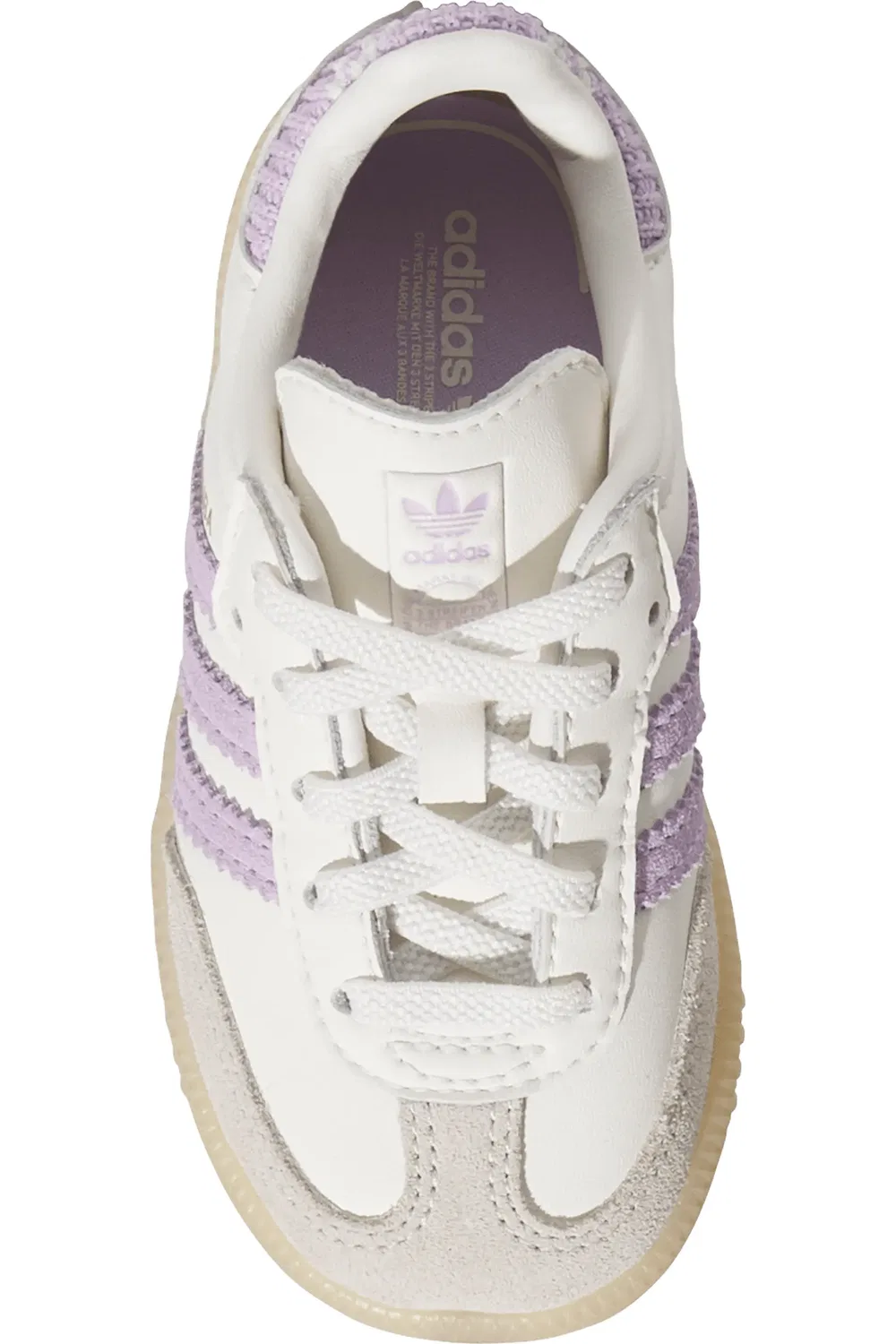 Детские кеды для первых шагов Samba OG adidas, Cloud White/Plum/Gum 3 — фото 4